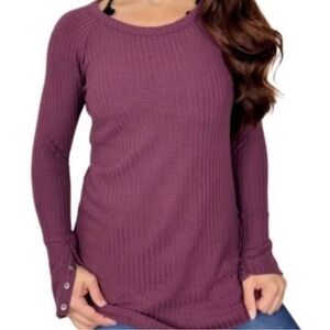 Chaser Thermal Waffle Knit Long Sleeve Top Button Sleeves Size Large